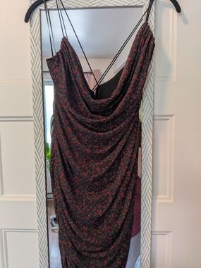 Garage Black Backless Dress with Red Floral Print